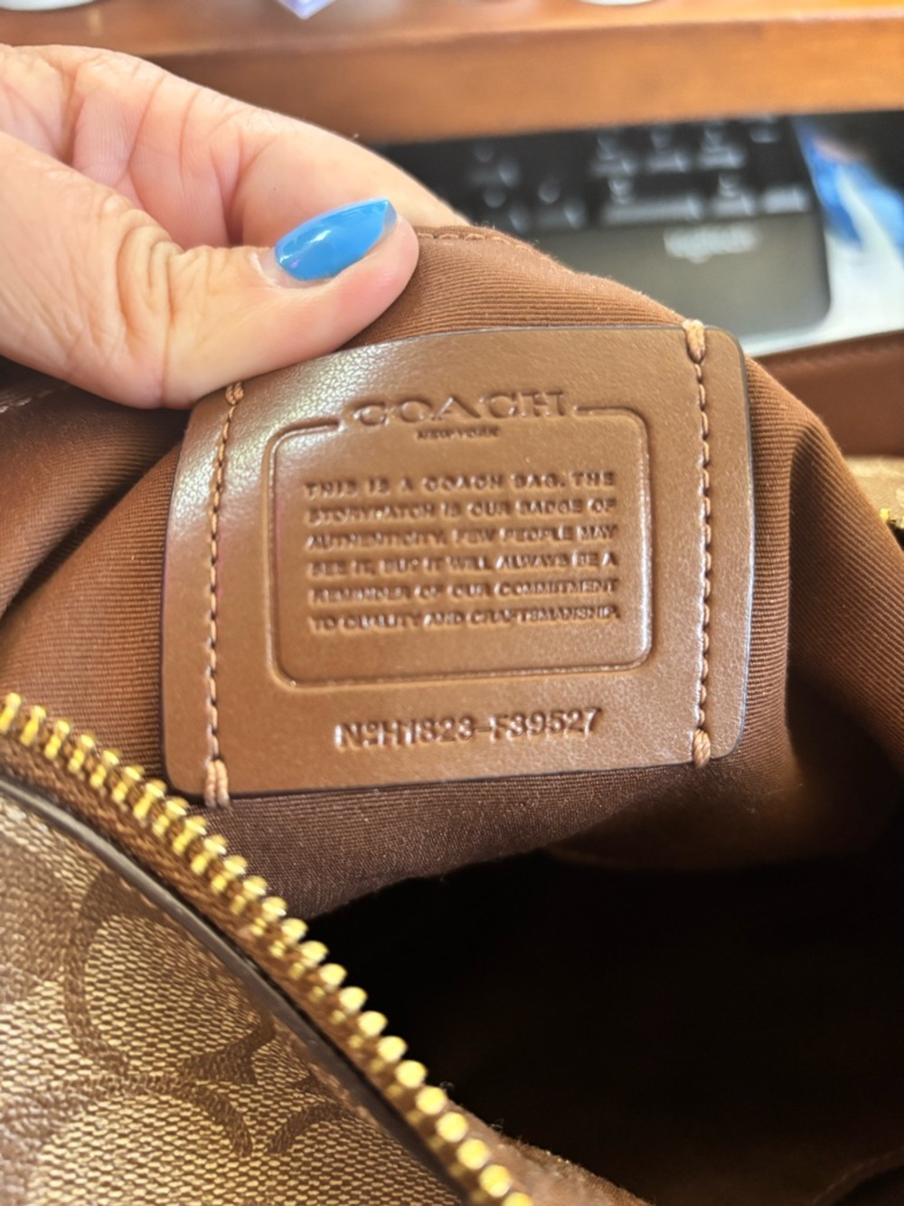 Coach Brown Signature Jacquard Shoulder Bag with Gold Accents - Picture 5 of 5